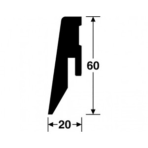Profilo del battiscopa in rovere, 60x20mm, per montaggio a parete con clip.