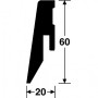 Profilo del battiscopa in rovere, 60x20mm, per montaggio a parete con clip.