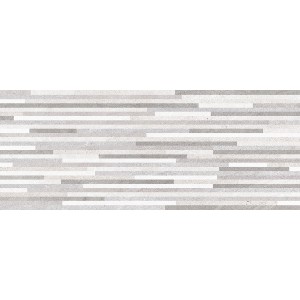Piastrella da rivestimento t.b.t. con motivo a strisce orizzontali in toni di grigio e bianco.