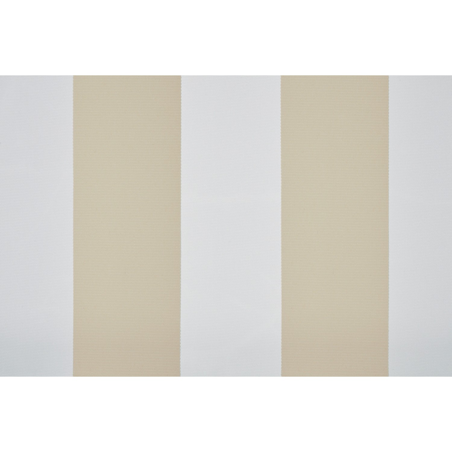 Campione di tessuto per tenda a rullo t.b.t. con ampie strisce beige e bianche.