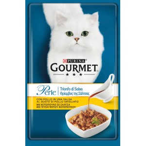 Gourmet Perle cibo per gatti, pollo in salsa, alimento umido per gatti.