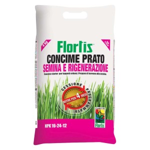 Sacco da 4 kg di concime starter per prato Florlis, ideale per la semina e la rigenerazione.