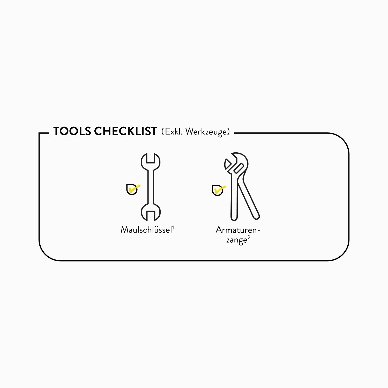 Checklist utensili: chiave inglese e chiave per rubinetti per l'installazione del rubinetto della cucina.