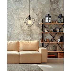 Lampada a sospensione nera Eglo Straiton in stile vintage con struttura in filo metallico e attacco E27.