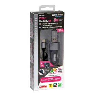 t.b.t. Kit di ricarica auto con caricatore USB e cavo USB-C per accendisigari.