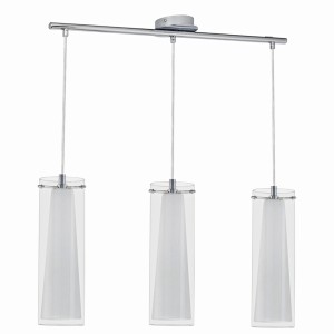 Moderna lampada a sospensione Eglo Pinto, 3 luci, cromo/vetro opalino, H 110cm, per interni.