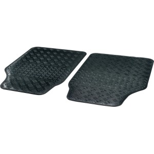 Set di 2 tappetini auto OBI, design carbonio, per la parte anteriore. Gomma nera resistente.