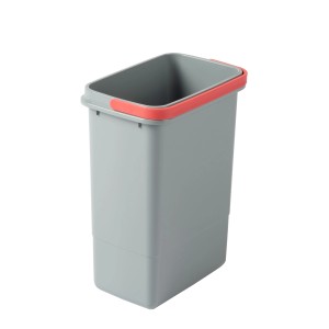 Cestino t.b.t. grigio con bordo rosso. Smaltimento pratico dei rifiuti per cucina e bagno.