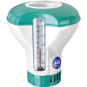 Dosatore galleggiante con termometro per la cura della piscina.