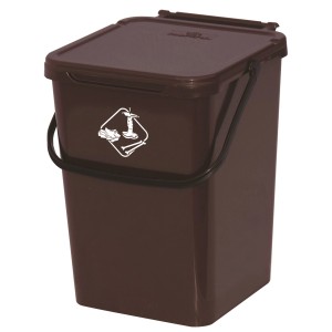 Pattumiera t.b.t. marrone con coperchio e maniglia.