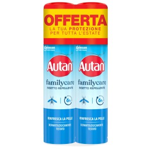 Doppia confezione di spray antizanzare Autan Family Care per una protezione dagli insetti fino a 6 ore.
