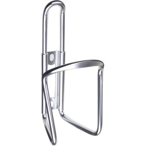 Portaborraccia per bici in metallo argentato.
