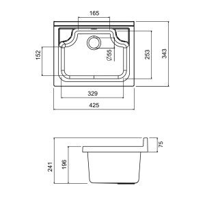 Disegno tecnico lavabo t.b.t. con dimensioni per l'installazione.