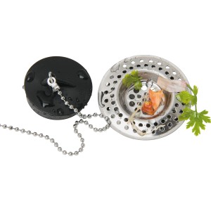 Set da 2 filtri di scarico Wenko con residui di cibo e tappo con catena in acciaio inox.
