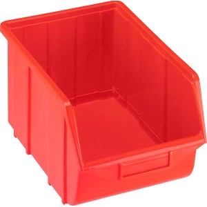Scatola portaoggetti rossa in plastica per minuteria.