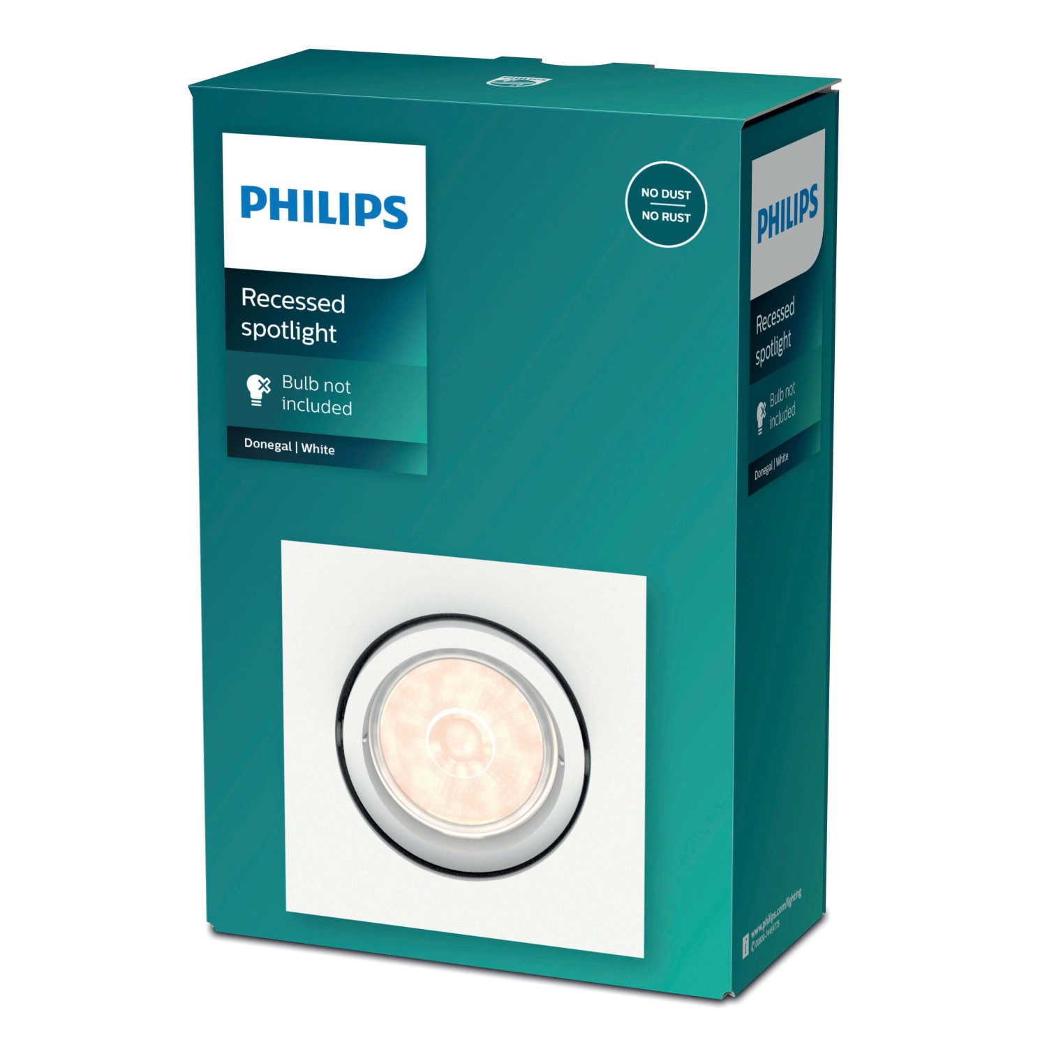 Confezione di un faretto da incasso a LED Philips Donegal bianco (lampadina non inclusa).