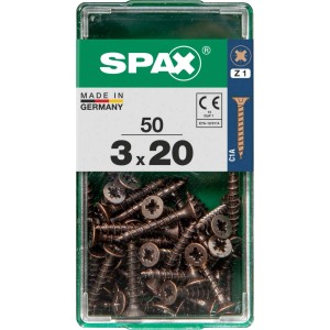 Viti per legno SPAX 3x20 mm, 50 pezzi in contenitore trasparente.