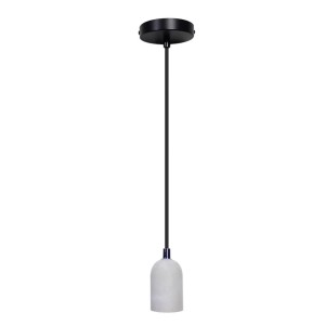 Moderna lampada a sospensione t.b.t. con paralume grigio e sospensione nera.