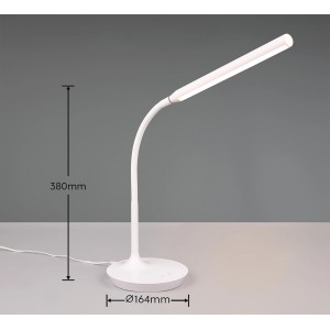 Lampada da tavolo LED Reality Toro bianca, alta 38 cm, lampada da scrivania flessibile con dimmer touch.