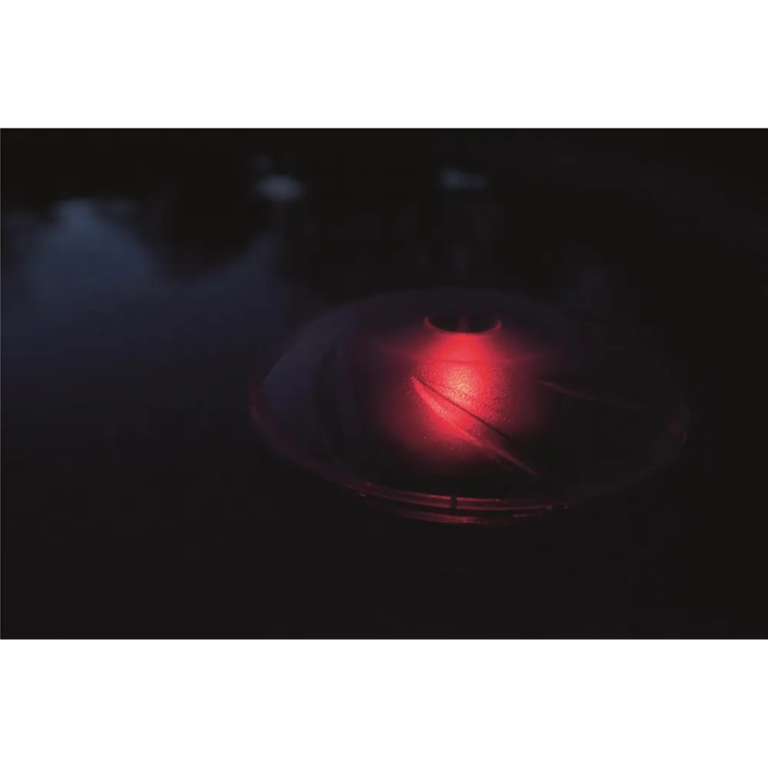 Flowclear Lampada solare a LED per piscina con luce rossa in acqua scura.