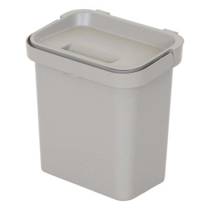Pattumiera t.b.t. grigia con coperchio, ideale per la raccolta differenziata in cucina.