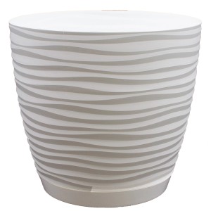 Vaso per piante t.b.t. bianco con motivo a onde orizzontali per interni ed esterni.