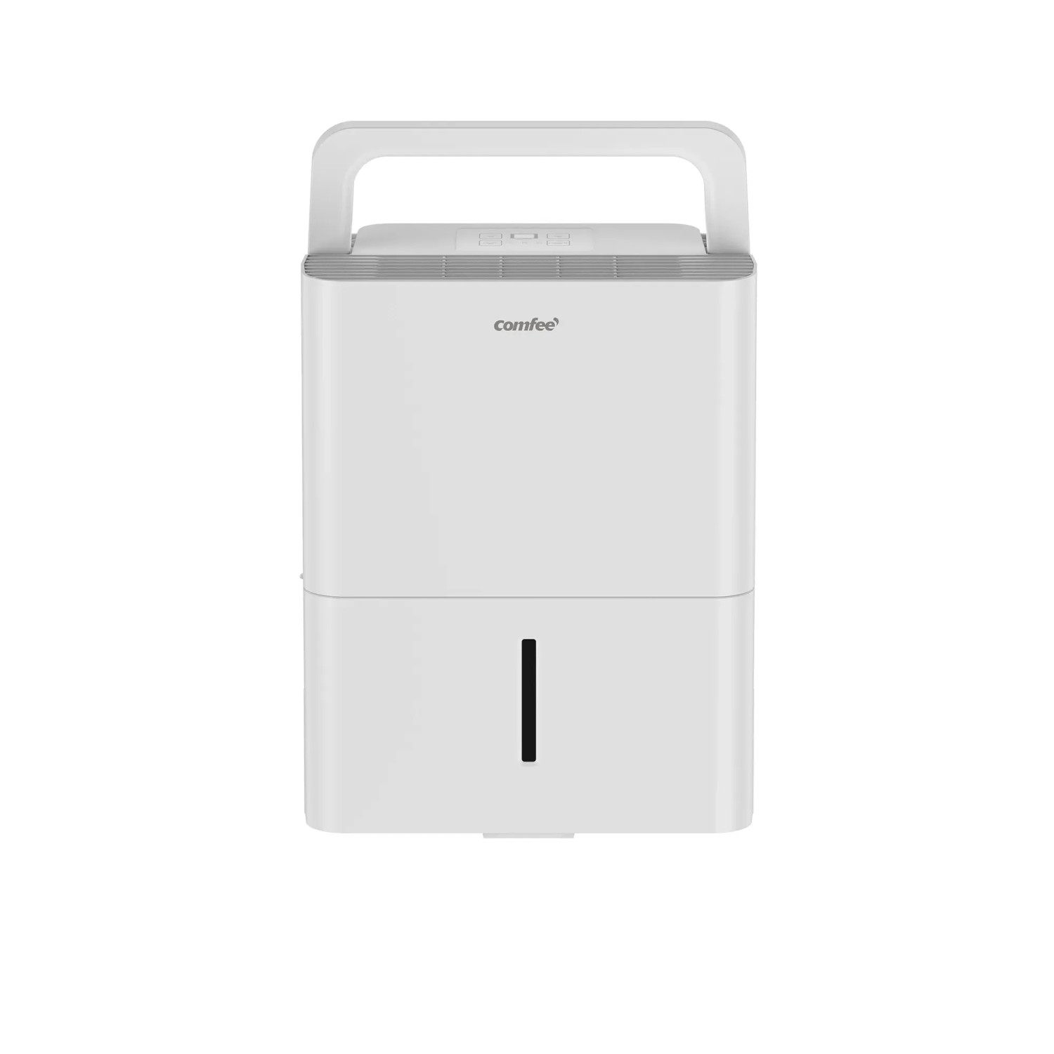 Deumidificatore bianco con maniglia e indicatore livello acqua.
