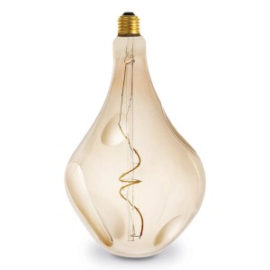 Lampadina LED E27 decorativa a forma di goccia con luce bianca calda.