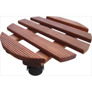 Rotelle per piante in faggio mogano rotondo, Ø 30 cm, con ruote nere.