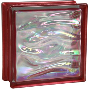 Blocco di vetro rosso rubino lucido Aqua Pearl, 19x19x8 cm, per interni ed esterni.