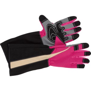 Guanti da rosa rosa taglia 8 con polsini lunghi e borchie per giardinaggio.