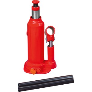 Cric a bottiglia idraulico rosso SWH-3000 B con capacità di carico 3 t per riparazione auto e cambio gomme.