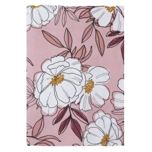 tovaglia t.b.t. con motivo floreale in rosa, bianco e marrone.