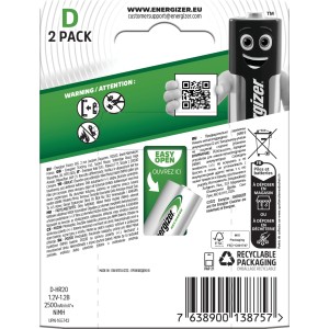 Energizer Power Plus D Mono, confezione da 2, 2500 mAh, per dispositivi standard.