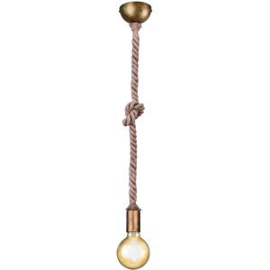 Lampada a sospensione retrò Rope in ottone anticato con cavo in lino e attacco E27, lunga 150 cm.