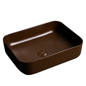 Lavabo da appoggio rettangolare marrone per il bagno.