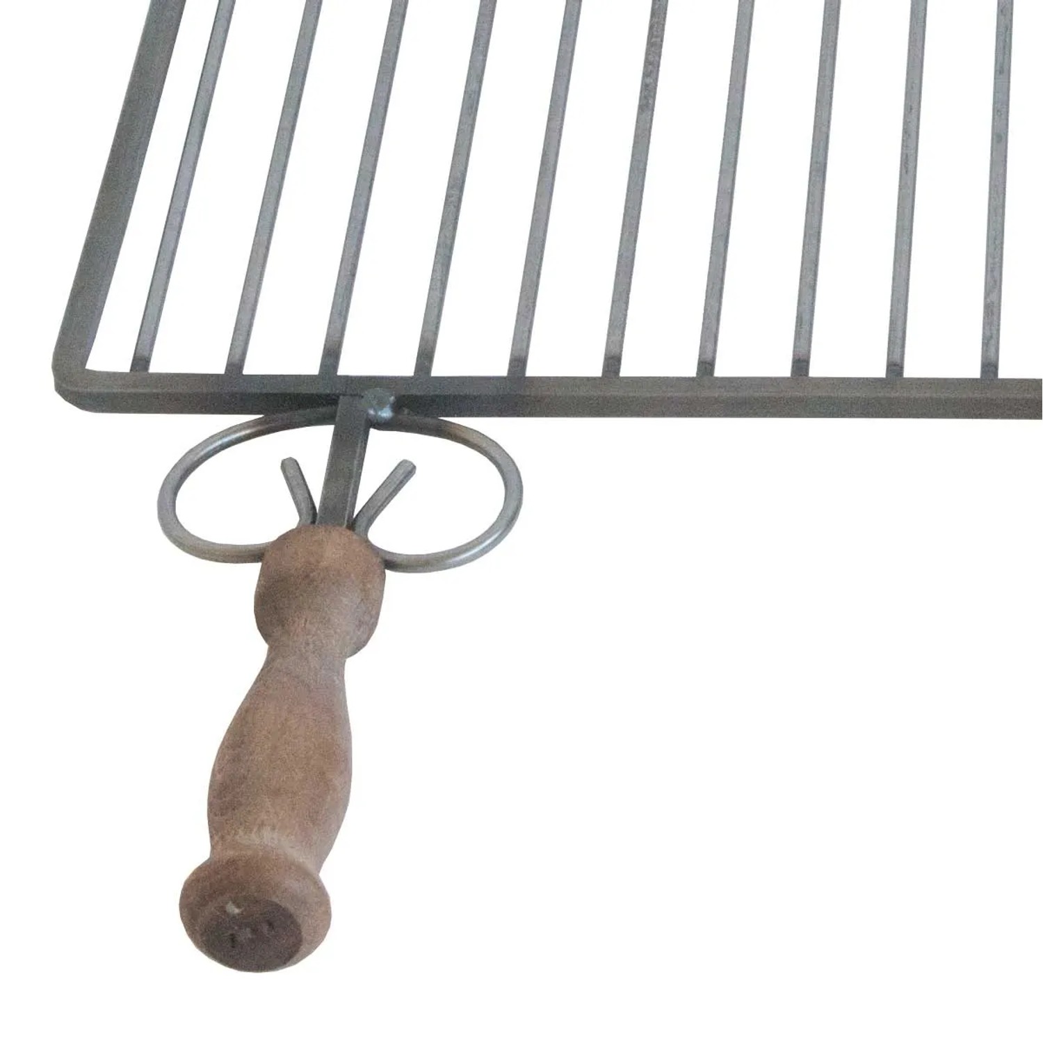 Griglia per barbecue con manico in legno, accessorio per barbecue.