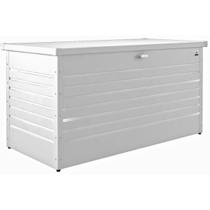 Box da esterno Biohort Freizeitbox 160 High bianca, contenitore universale per attrezzi da giardino con coperchio.