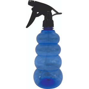 Spruzzino per piante blu in plastica 500 ml con testina nera. Forma segmentata, pratico per la cura.
