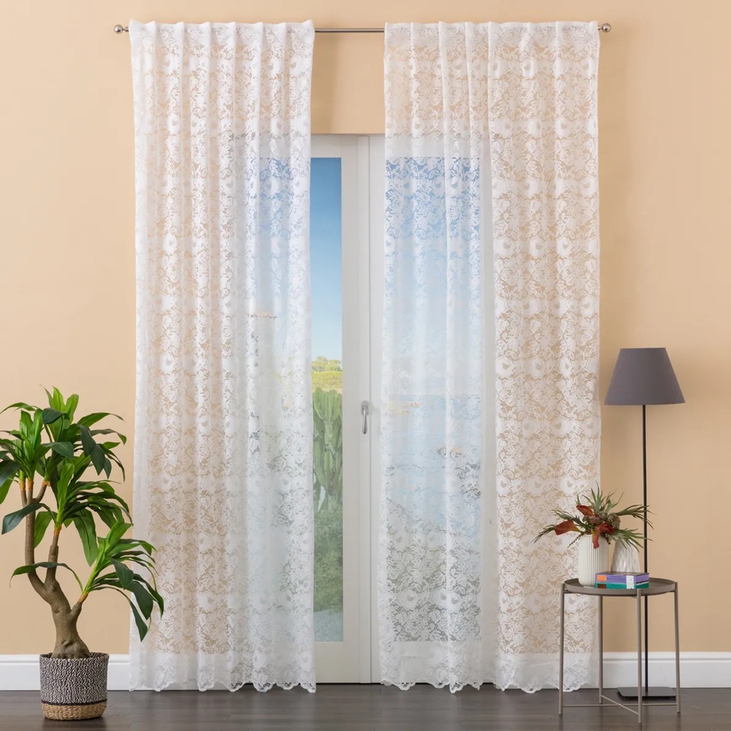 Tenda bianca per la privacy, larghezza 60 cm, motivo Foliage
