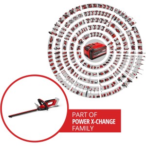 Tagliasiepi a batteria Einhell Power X-Change GC-CH 18/40 Li Solo, parte della famiglia Power X-Change.