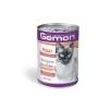 Lattina di cibo per gatti Gemon con salmone e gamberetti per gatti adulti.
