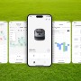 Smartphone con schermate dell'app per robot tagliaerba t.b.t. su prato.