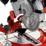 Dettaglio della sega troncatrice Einhell TC-MS 2112 con lama e scala angolare.