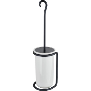 Set WC Scopini con contenitore bianco e supporto nero.