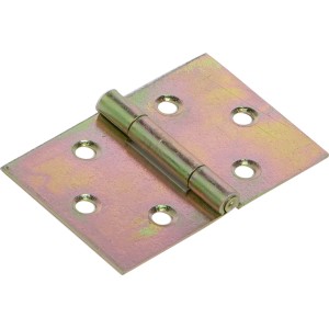 Cerniera larga zincata gialla, 60x40 mm, con fori per viti per collegamenti mobili.