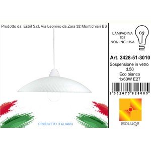 Lampada a sospensione bianca in vetro, diametro 50 cm. Categoria: Sospensioni.