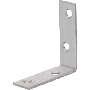 Staffa angolare per sedia in acciaio inox, 50x50x15 mm, con fori per costruzioni in legno.