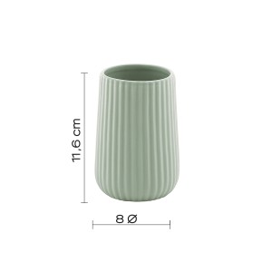 t.b.t. Portaspazzolini verde chiaro con superficie a coste, dimensioni 11,6 x 8 cm.