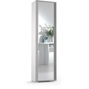 Scarpiera stretta con frontale a specchio, finitura bianca con accenti grigi.